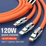Ultra Fast Mobile Data Cable 3 in 1 (120W 6Amp)
