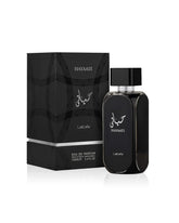 Black HAYAAHI perfume bottle and packaging on a white background