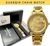 Quanqin Golden Chain Analog Wrist Watch For Men – Golden