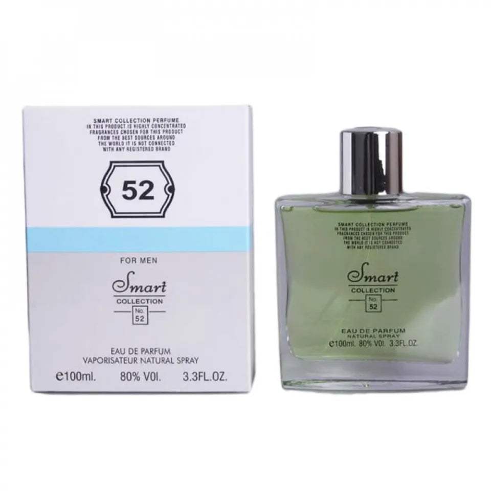 Perfume bottle and packaging labeled 'Smart Collection 52' on a white background