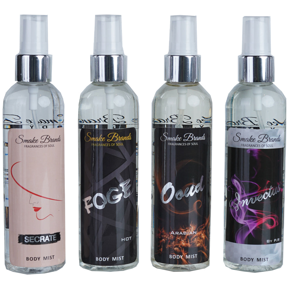Pack of 4 - Smake Body Mist Body Spray For Men & Women - 125 ml Each