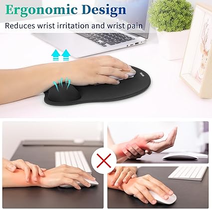 Memory Gel Mouse Pad with Wrist Support- Ergonomic Gel  Silicone- Non-Slip rubberized Base