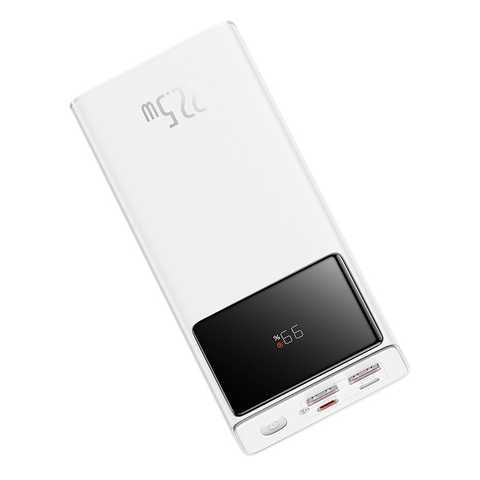 Baseus Star-Lord 10000mAh 22.5W Digital Display Fast Charge Power Bank White?With Simple Series Charging Cable USB to Type-C 3A 0.3m White