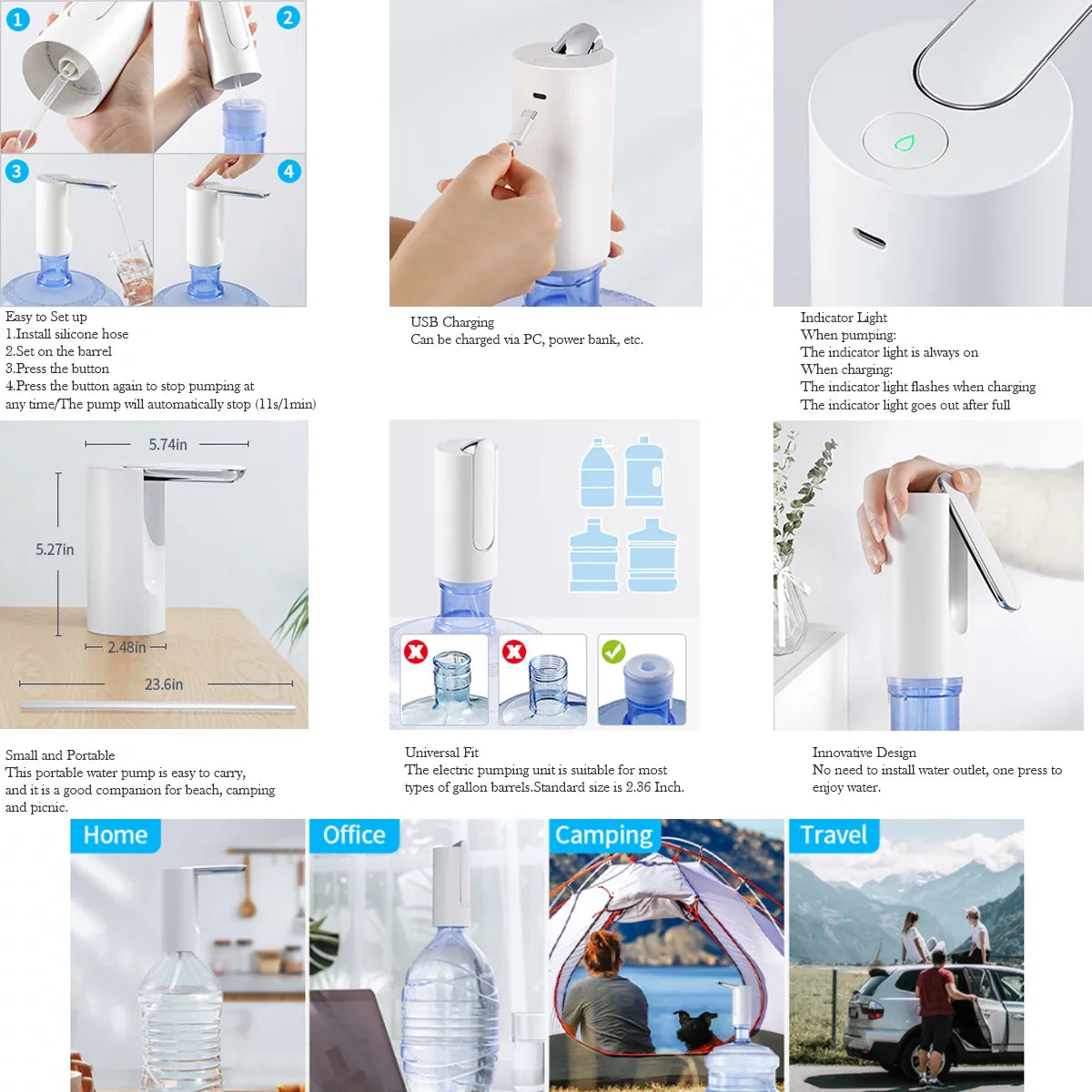Automatic USB Charging Portable Electric Foldable Water Pump Dispenser