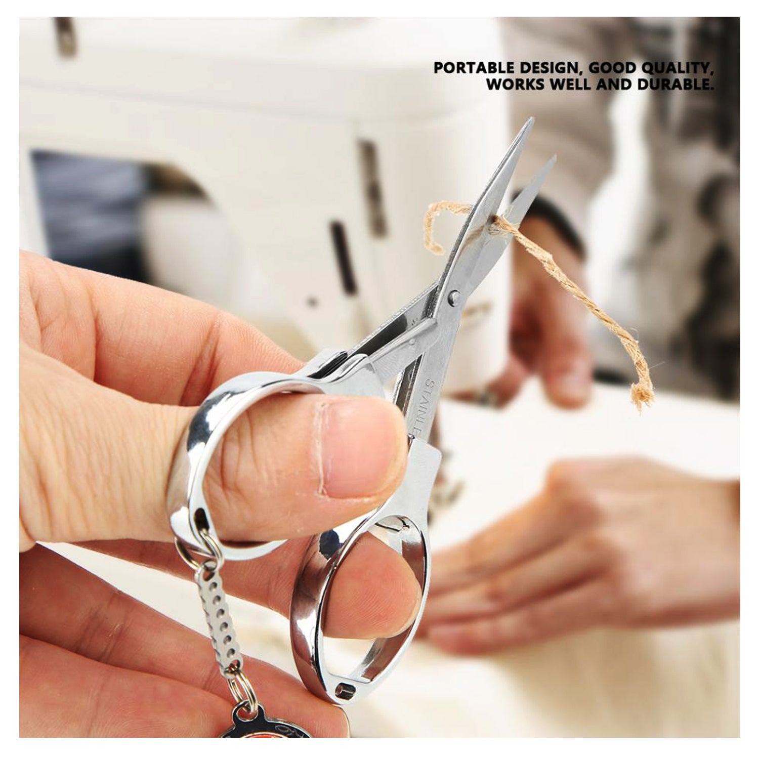 Mini Stainless Steel Folding Scissor with Key chain - Silver