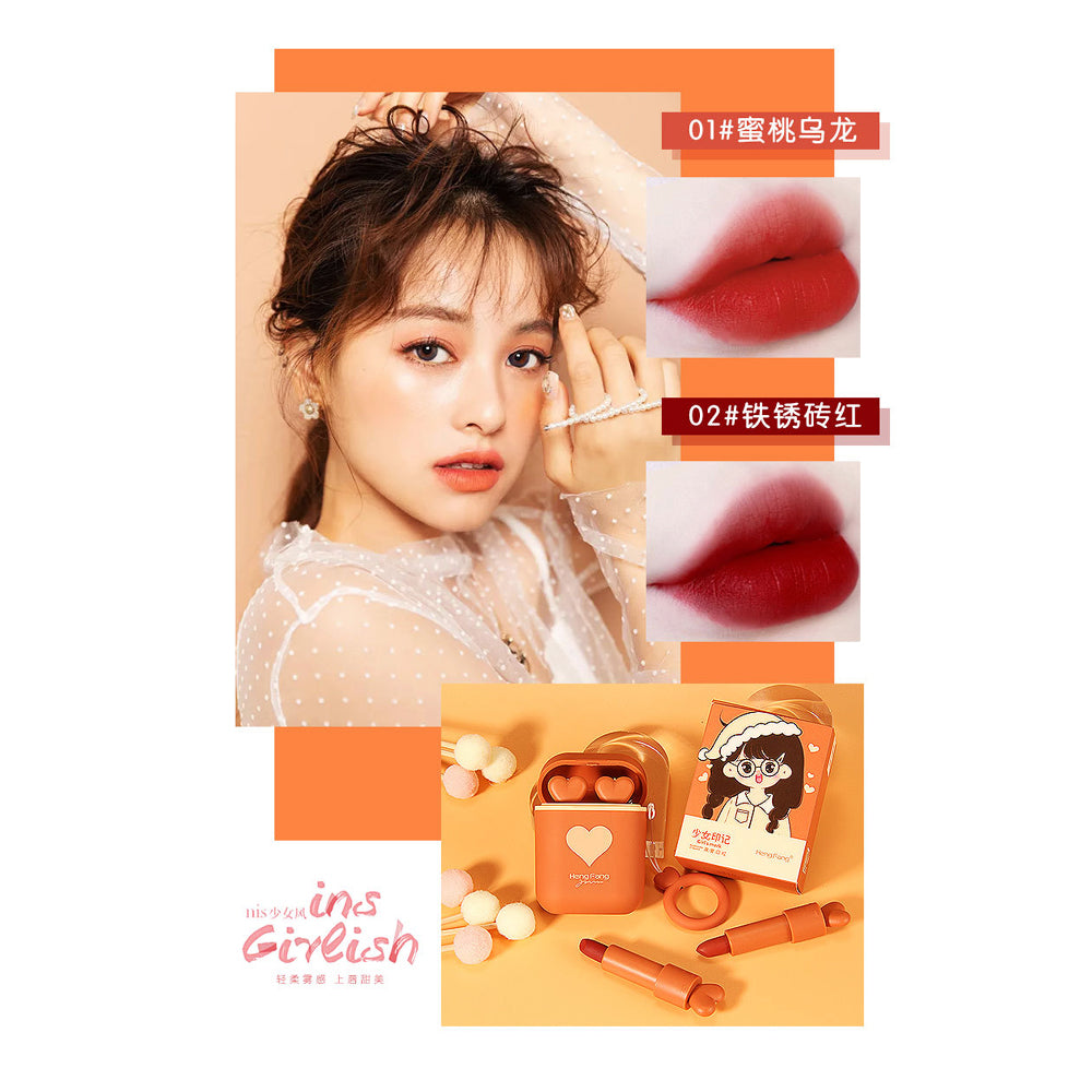 Heng Fang Headphone Style New Girl Mark Double Tube Nourishing Lipstick - Shade 1 and 2