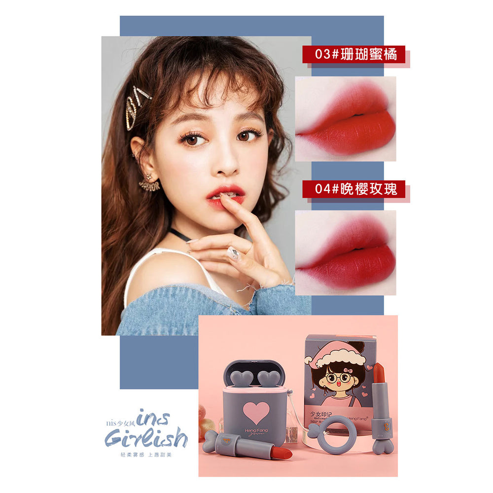 Heng Fang Headphone Style New Girl Mark Double Tube Nourishing Lipstick - Shade 3 and 4