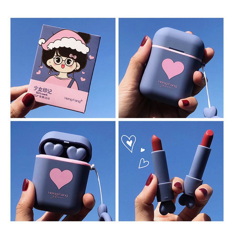 Heng Fang Headphone Style New Girl Mark Double Tube Nourishing Lipstick - Shade 3 and 4