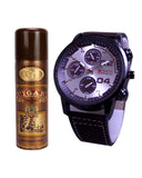 Bundle Offer - Curren Analog Watch & Remy Latour Cigar Body Spray For Men - 200 ml