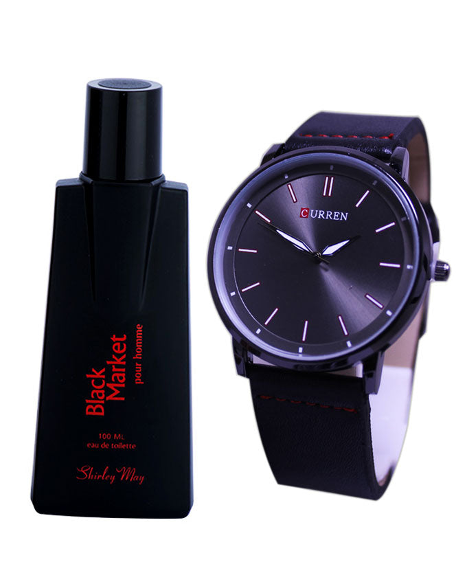 Bundle Offer – Analog Watch And Shirley May Black Market Perfume For Men – 100 ml