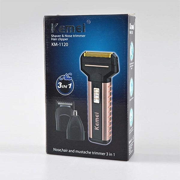 KM-1120 Rechargeable 3 in 1 Double Head Shaver – Nose & Beard Trimmer