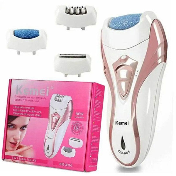 Kemei Rechargeable Electric Epilator 3 In 1 Women Shaver Hair Removal Trimmer - KM-3010