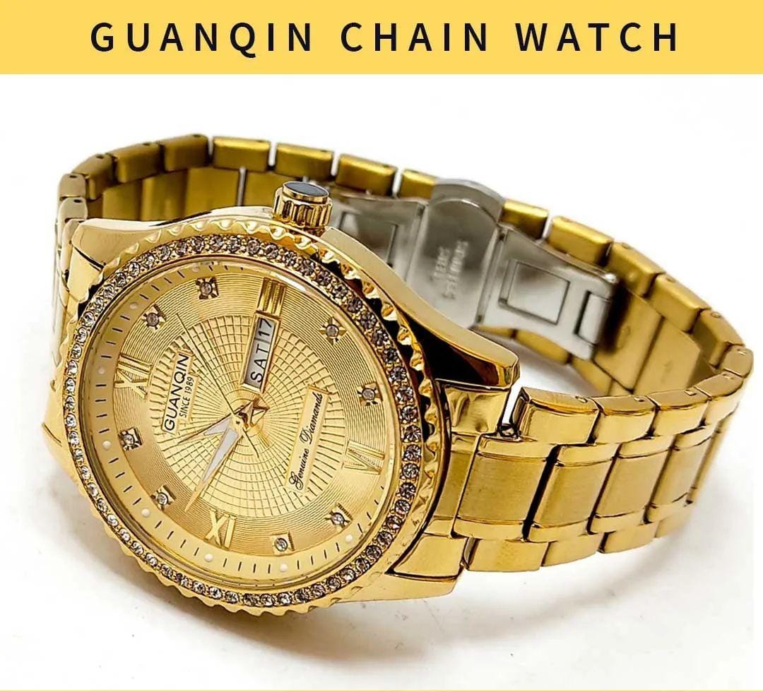 Quanqin Golden Chain Analog Wrist Watch For Men – Golden