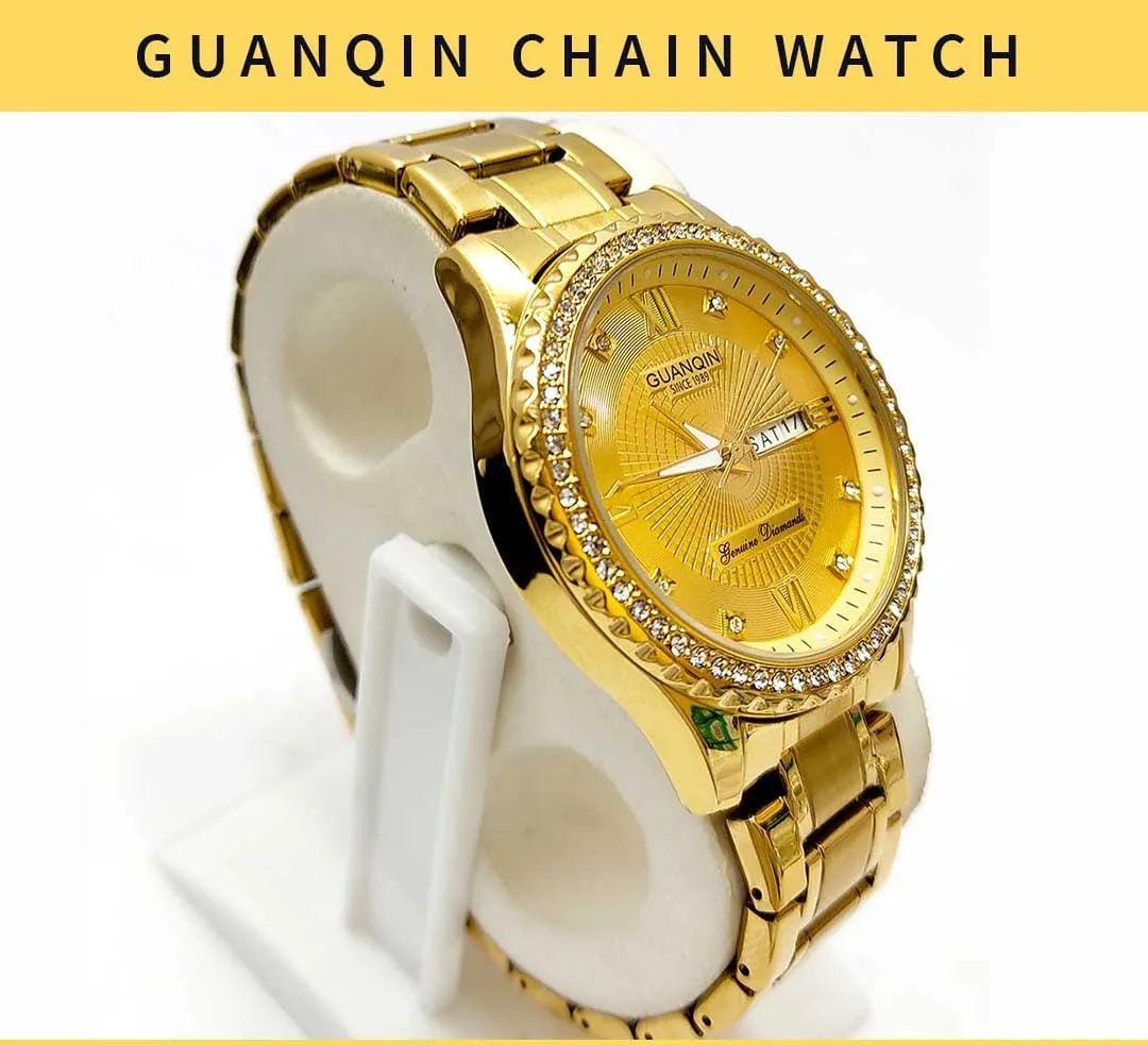 Quanqin Golden Chain Analog Wrist Watch For Men – Golden