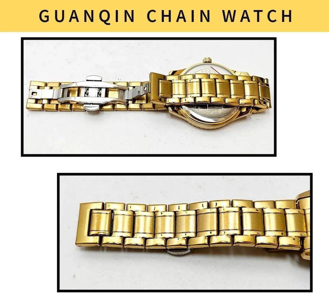 Quanqin Golden Chain Analog Wrist Watch For Men – Golden