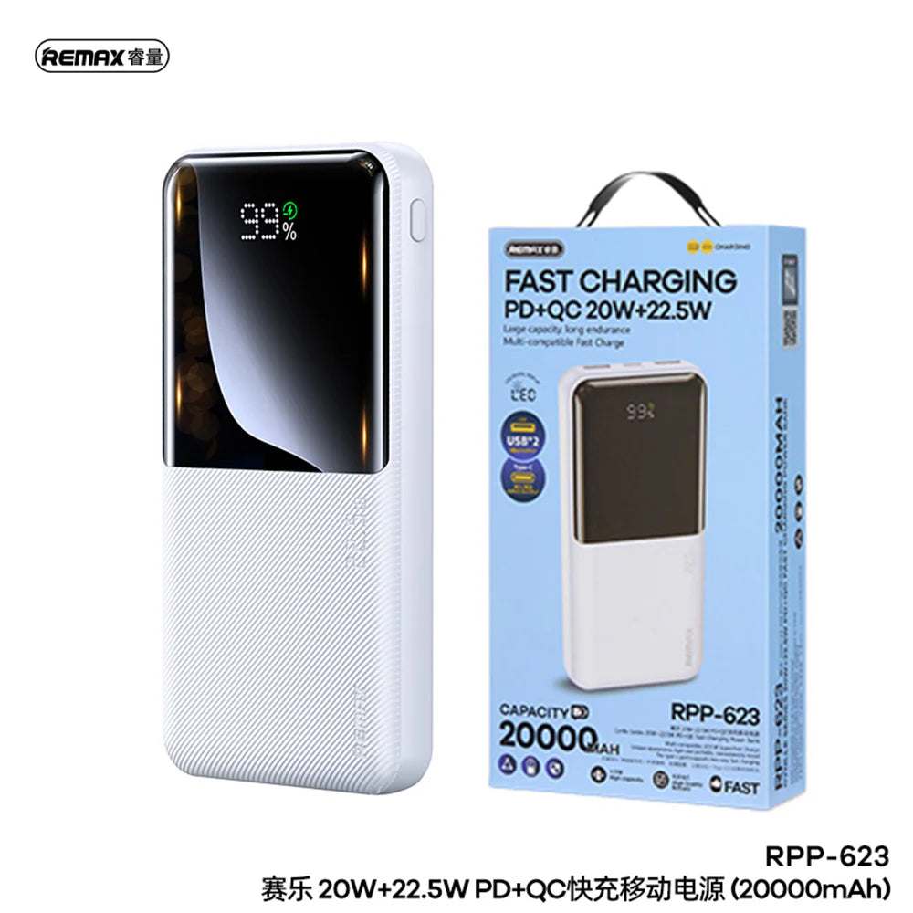 REMAX 20000mAh RPP-623 PD 20W+QC 22.5W Fast Charging  Cynlle Series Power Bank White