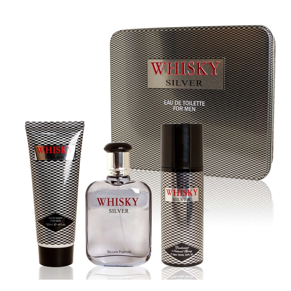 Sellion Silver Whisky Perfume Gift Set For Men – 3 in 1