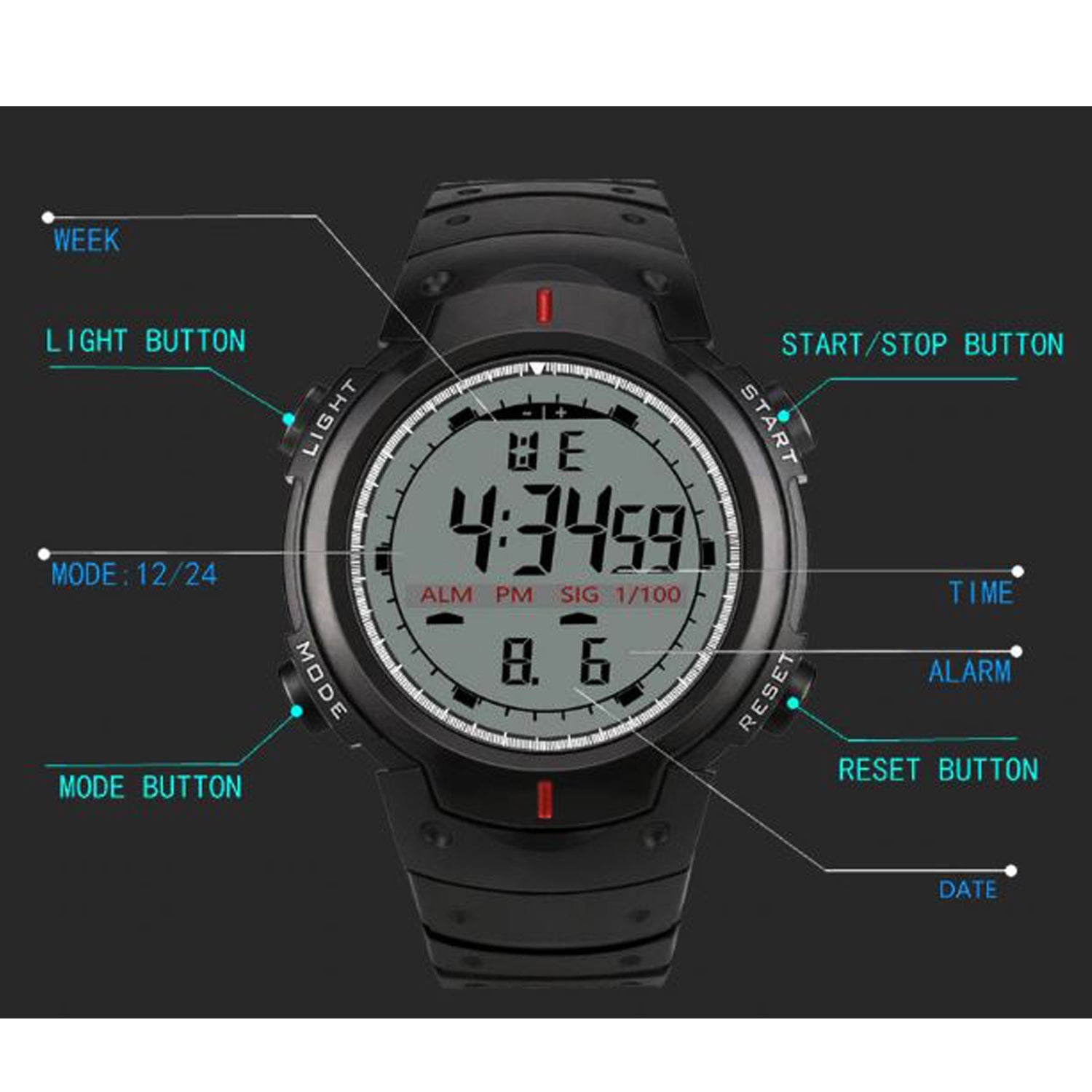 Black Rubber Digital Watch For Boys – Grey