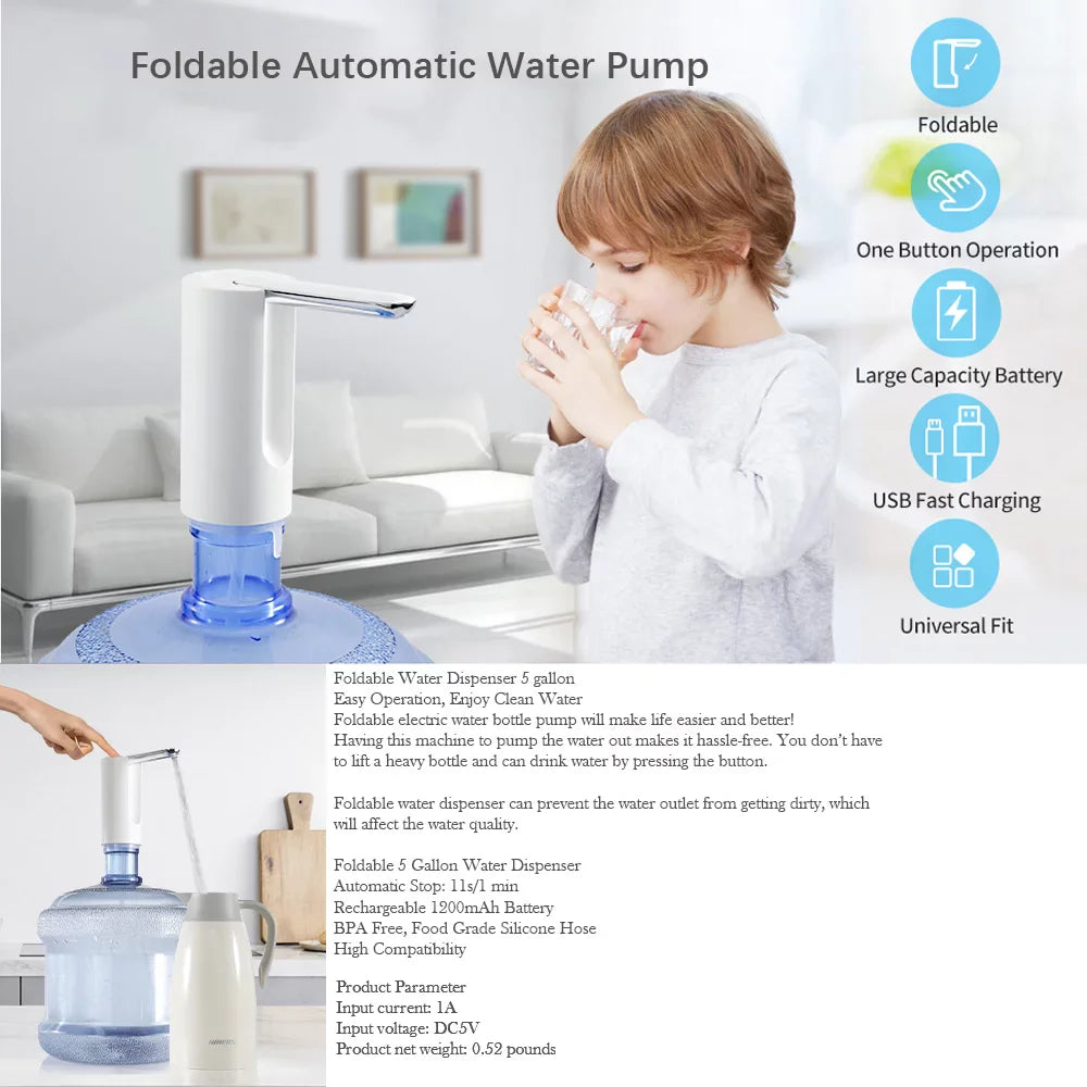Automatic USB Charging Portable Electric Foldable Water Pump Dispenser