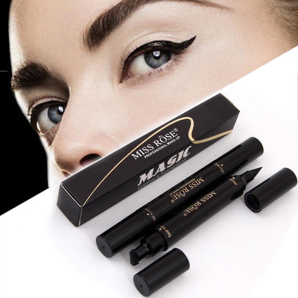 Miss Rose 2 in 1 Eyeliner Pen with Wing Stamp, Waterproof Liquid Eyeliner Pencil Pen