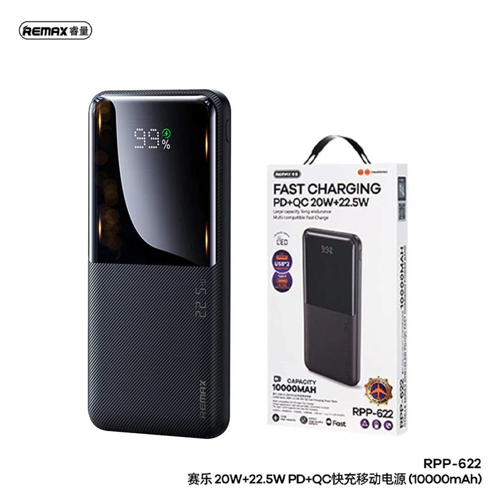 REMAX 10000mAh RPP-622 PD 20W+QC 22.5W Fast Charging  Cynlle Series Power Bank Black