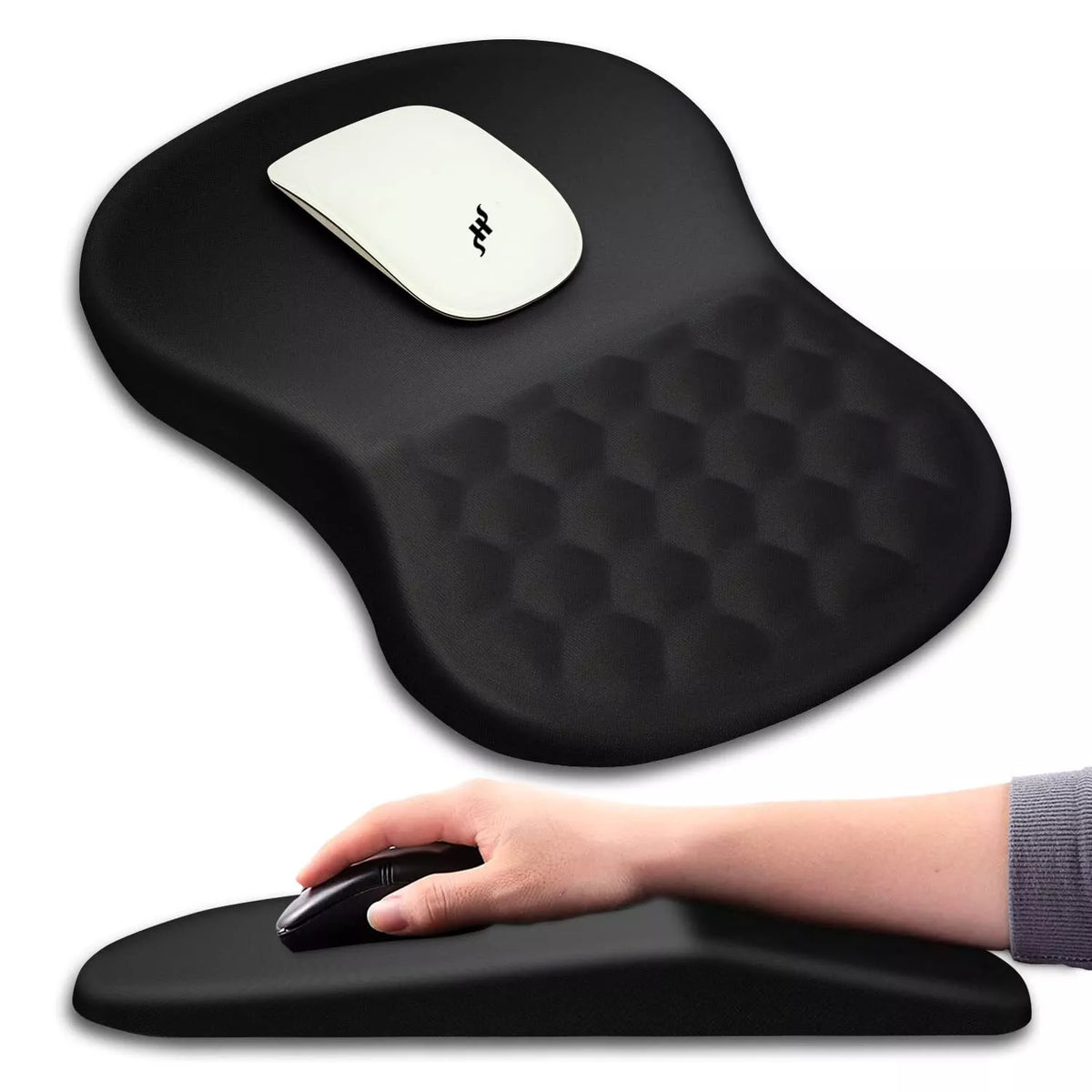 Memory Gel Mouse Pad with Wrist Support- Ergonomic Gel Black Silicone- Non-Slip rubberized Base