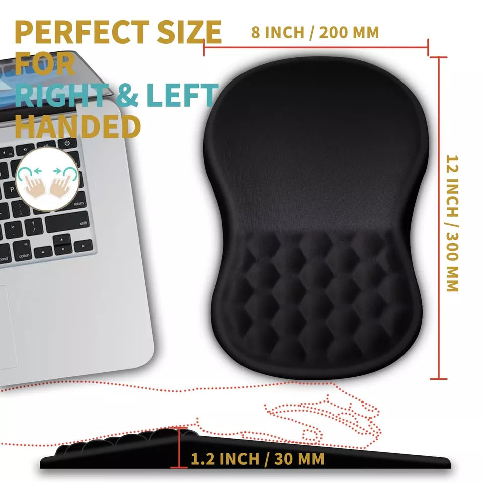 Memory Gel Mouse Pad with Wrist Support- Ergonomic Gel Black Silicone- Non-Slip rubberized Base