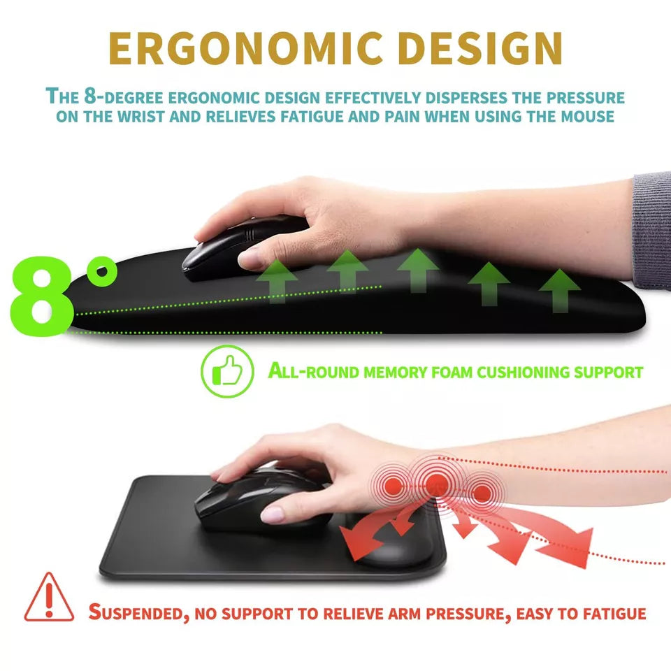 Memory Gel Mouse Pad with Wrist Support- Ergonomic Gel Black Silicone- Non-Slip rubberized Base